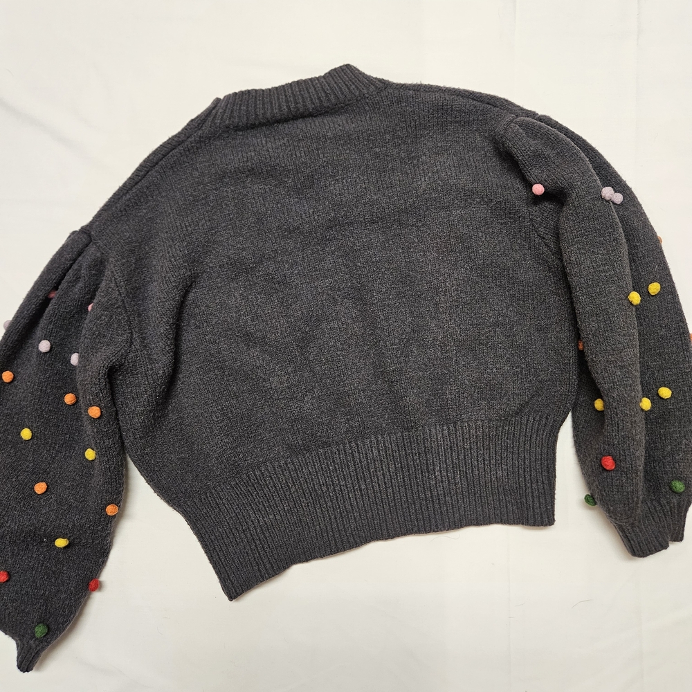Women’s Dark Gray Pom-Pom Crewneck Sweater - Picture 2 of 7